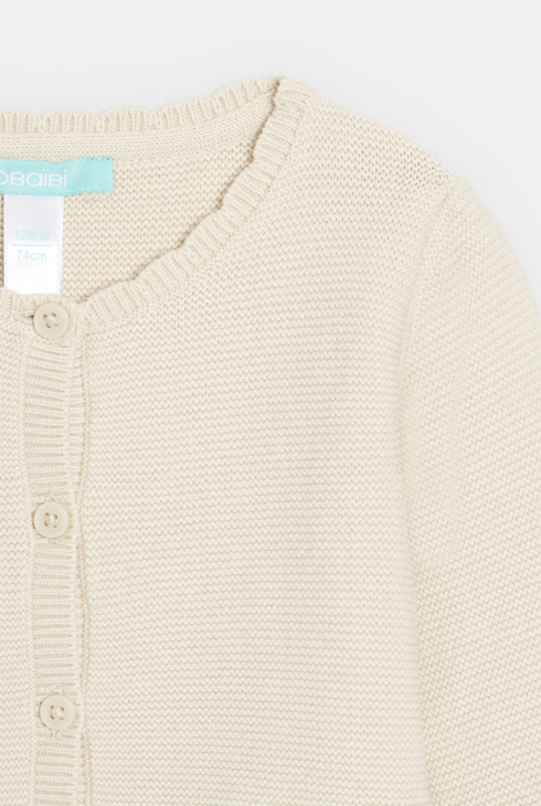 Gilet maille tricot fantaisie beige chiné bébé fille