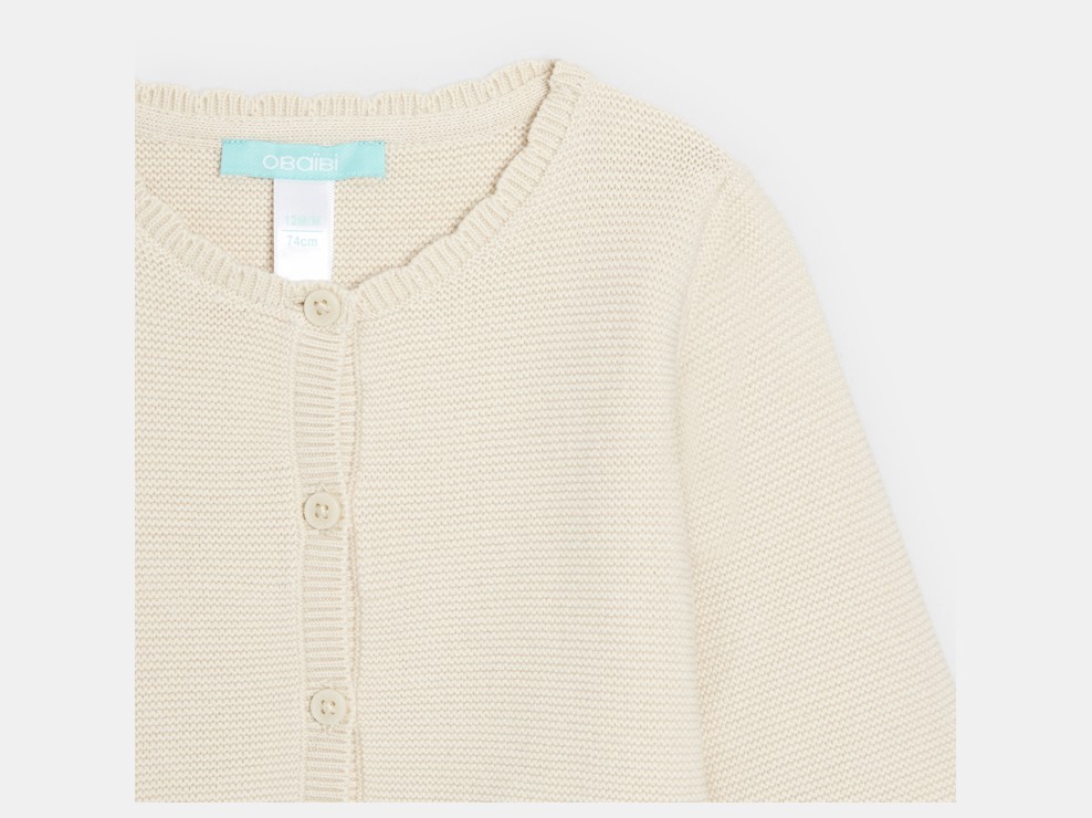 Beige melierte Baby-Weste aus verspieltem Strick für Mädchen 2