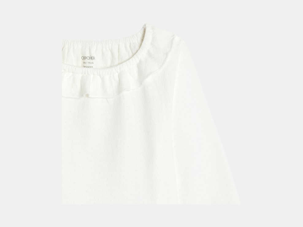 T-shirt manches longues coton pointelle blanc bébé fille 2
