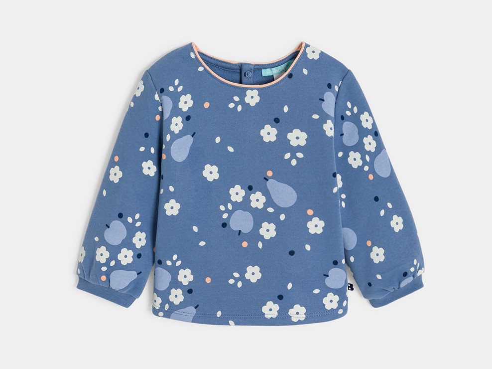 Blauwe fleece sweater met print voor babymeisjes 1