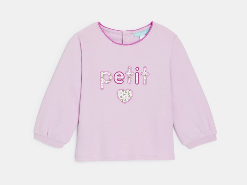 Bedrucktes Sweatshirt aus blasslila Molton Kleinkind Mädchen 1