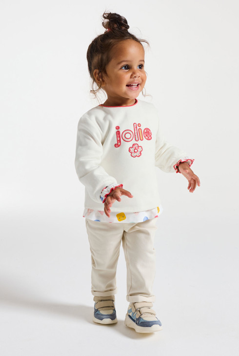 Baby girl's beige printed fleece sweatshirt 1