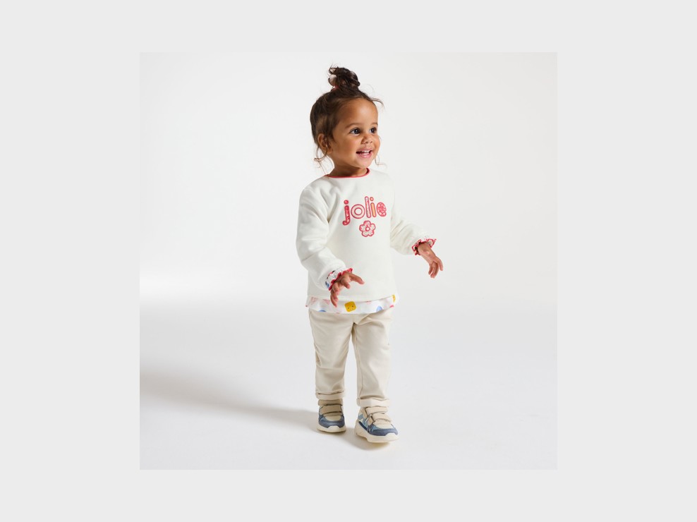 Sudadera muletón estampada beige bebé niña 1