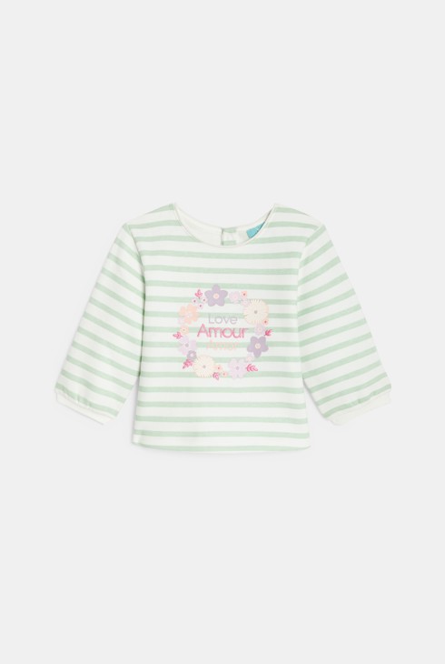 Gestreiftes bedrucktes Mädchen-Sweatshirt aus grünem Molton für Kleinkinder 2