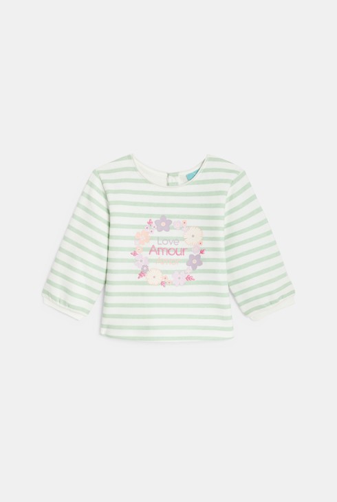 Sweat molleton imprimé rayé vert bébé fille 1