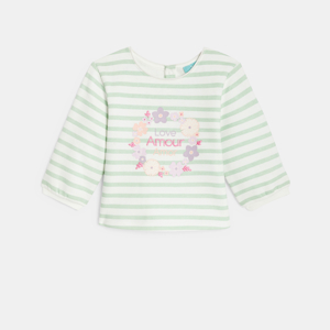 Sweat molleton imprimé rayé vert bébé fille 1