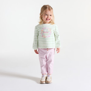 Gestreiftes bedrucktes Mädchen-Sweatshirt aus grünem Molton für Kleinkinder