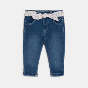 Baby girl's blue jeans with floral belt 1