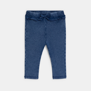 Baby girl's blue denim-look leggings with ruffles 1