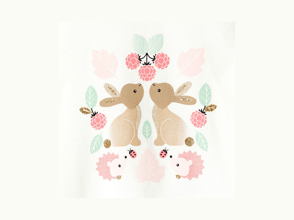 Langärmeliges Baby-T-Shirt aus weißer Baumwolle und mit Hasenmotiv für Mädchen 2