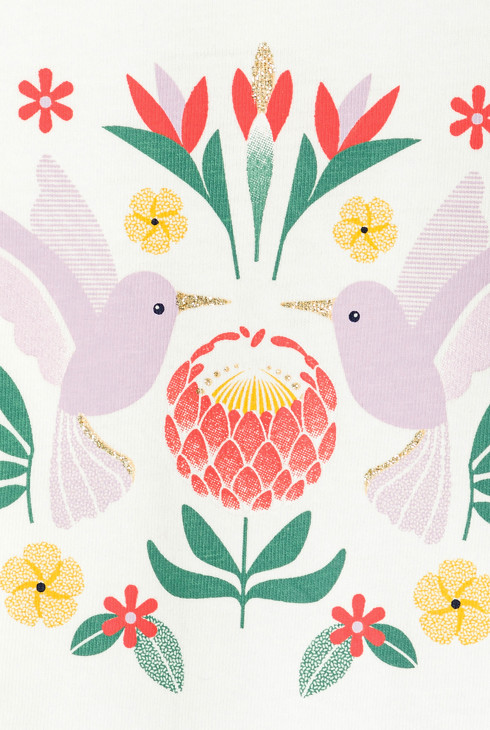 Langärmeliges Baby-T-Shirt aus weißer Baumwolle und mit Vogelmotiv für Mädchen 2