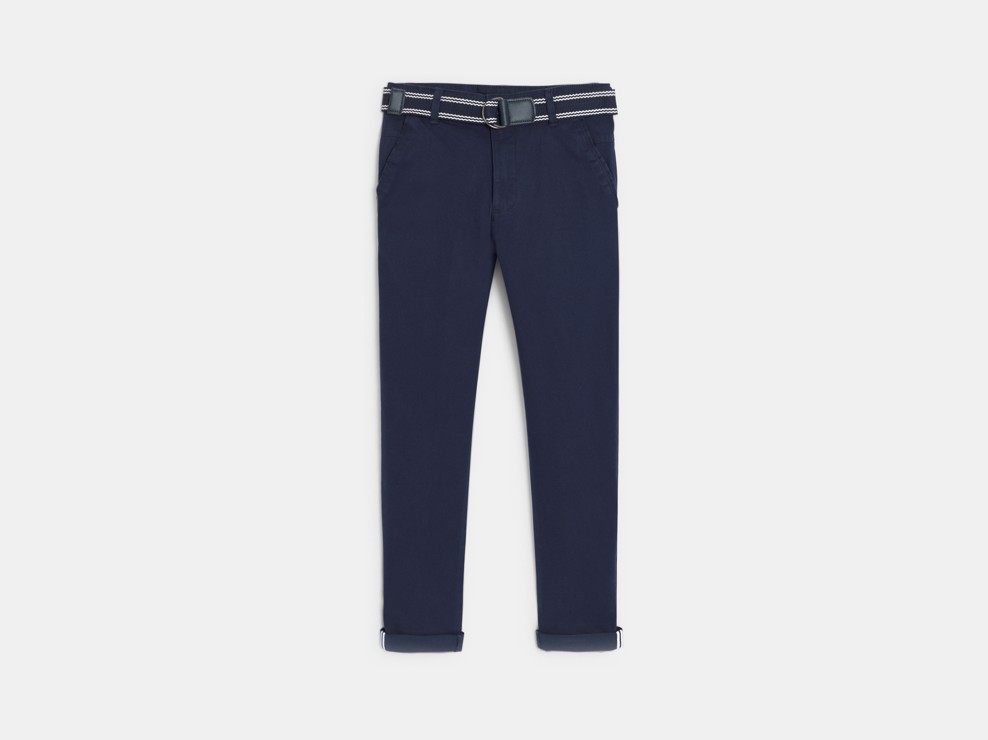 Spodnie chinosy o wąskim kroju + pasek granatowe dla chłopca 2