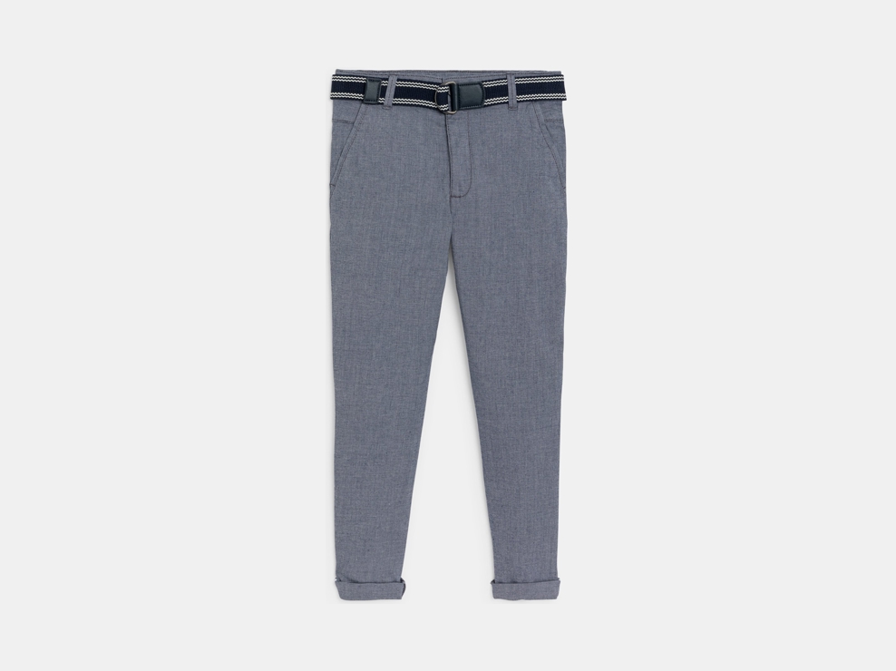 Blau-graue Slim-Chinohose mit Gürtel für Jungen 1