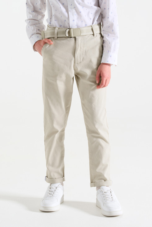 Pantalon chino slim + ceinture écru Garçon 2