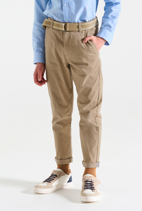 Pantalon chino slim + ceinture beige Garçon 2