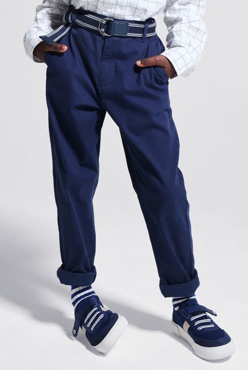 Pantalon chino slim + ceinture bleu marine Garçon 2