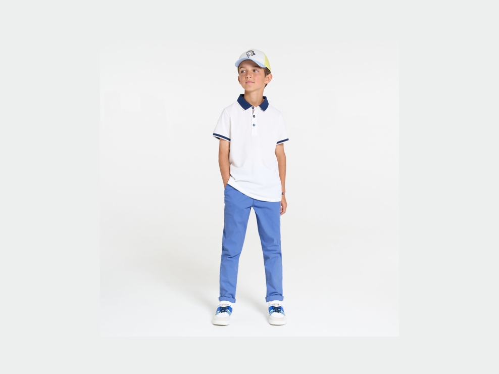 Pantalon chino slim + ceinture bleu Garçon 1
