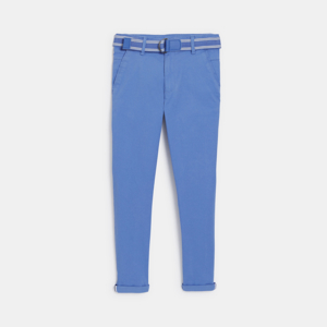 Boy's blue slim fit chino trousers + belt 1