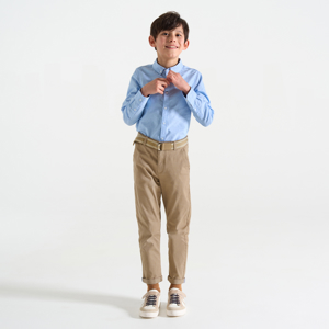 Boy's ecru blue slim chino trousers + belt 1