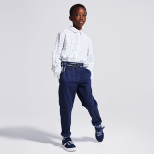 Boy's navy blue slim chino trousers + belt 1