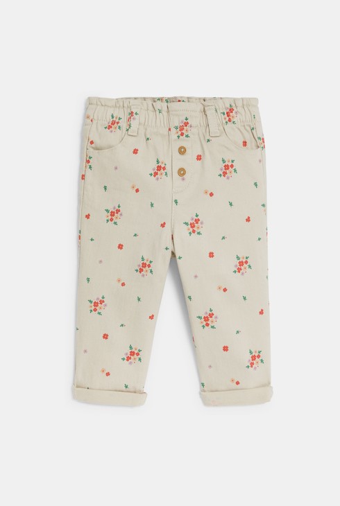 Weiße, geblümte Paperbag-Hose aus Denim für Kleinkinder, Mädchen 2