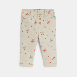 Pantalon paperbag denim fleuri blanc bébé fille 1