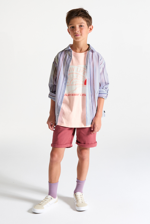 Chemise rayée mauve Garçon 1