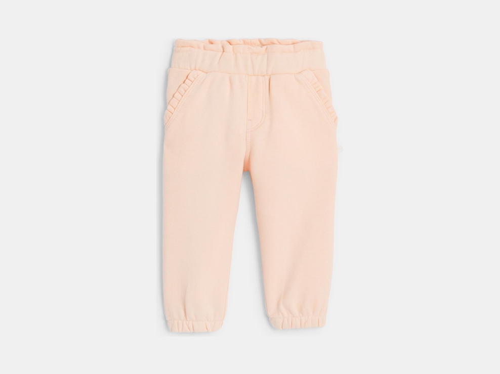 Pantalon molleton élastiqué rose bébé fille 1