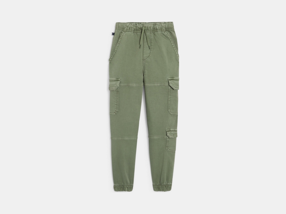 Khakifarbene verwaschene Leinen-Cargohose für Jungs 1
