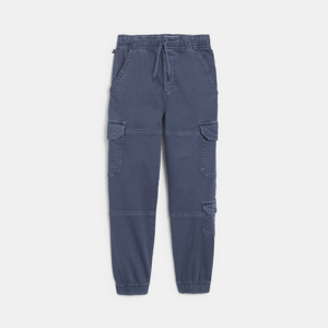 Boy's blue washed canvas cargo trousers 1