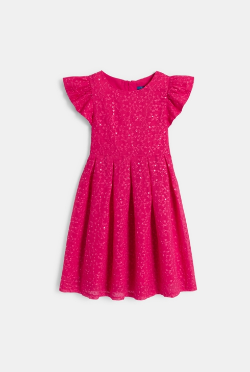 Girl's chic pink short-sleeved embroidered dress 1