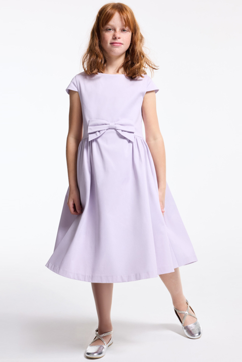 Girl's elegant mauve dress with bow detail 1