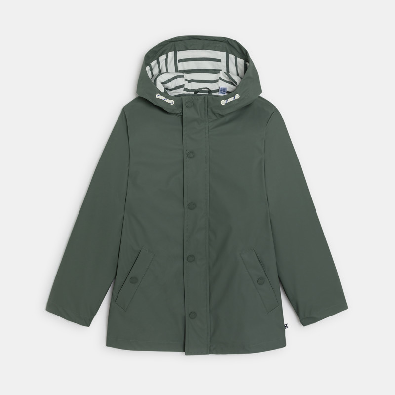 Wasserabweisende khakigrüne Regenjacke mit Kapuze für Jungen