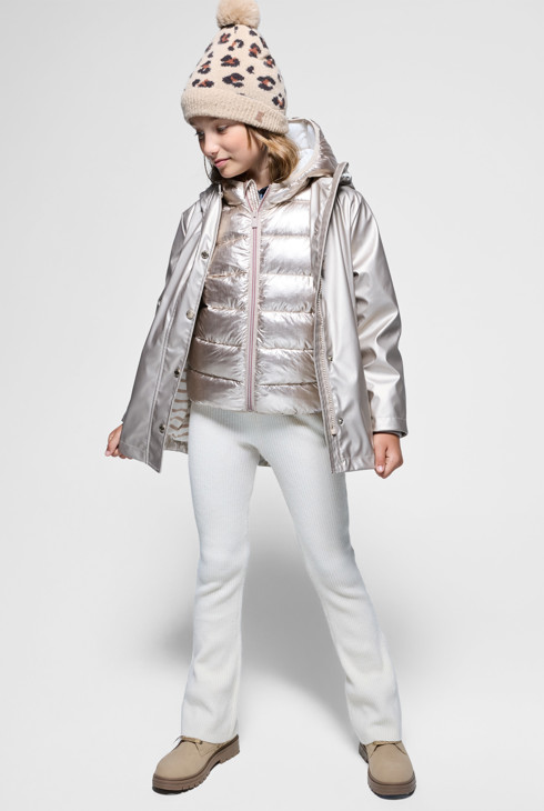 Impermeable con capucha repelente al agua dorado niña 1