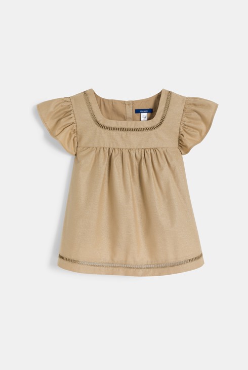 Girl's sand-coloured sparkly blouse with ruffled sleeves 2