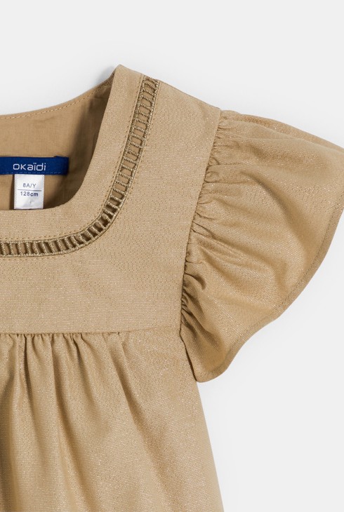 Blouse pailletée à manches volantées sable Fille