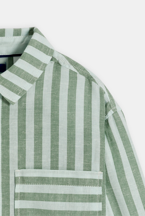 Boy's green linen striped shirt 2