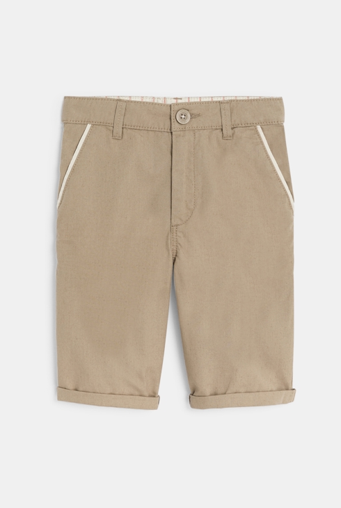 Boy's beige linen bermuda short + belt 1