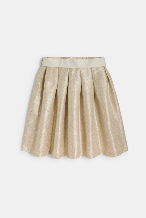 Gonna a ruota in tessuto jacquard con ricami dorati bambina 1