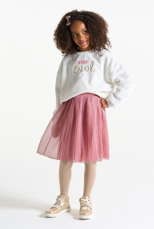 Girl's pink glitter pleated midi skirt 1