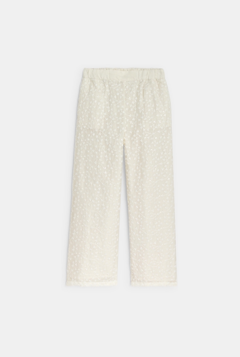 Girl's white embroidered wide-leg trousers 1