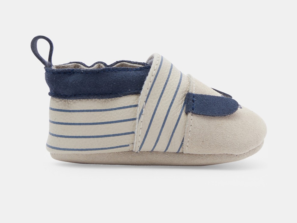 Chaussons cuir chien bleu bébé garçon 1