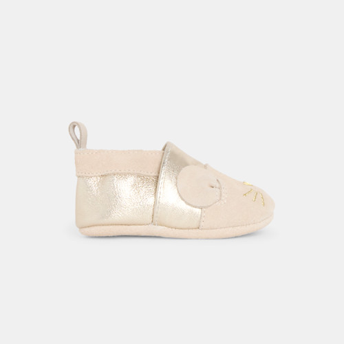 Chaussons Cuir Frimousse Chat Rose Bébé Fille - Or - 12/18M - OBAIBI