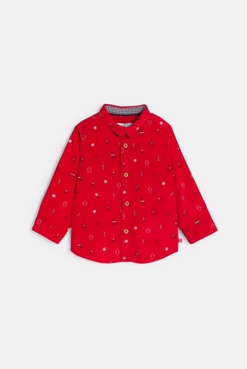Chemise velours côtelé fêtes rouge bébé garçon