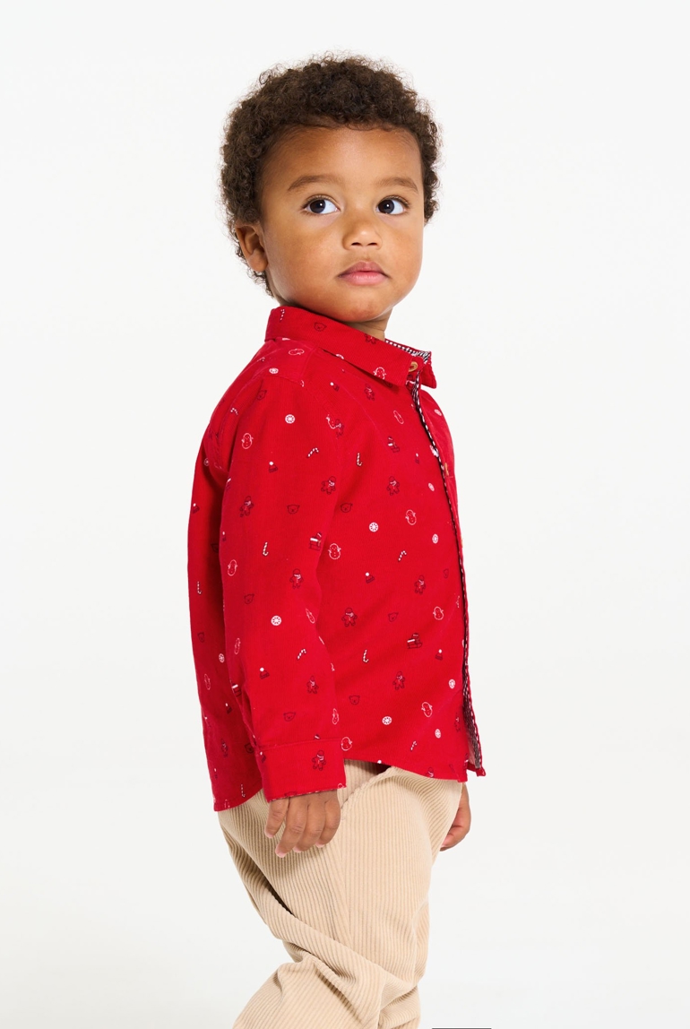 Chemise velours côtelé fêtes rouge bébé garçon 1