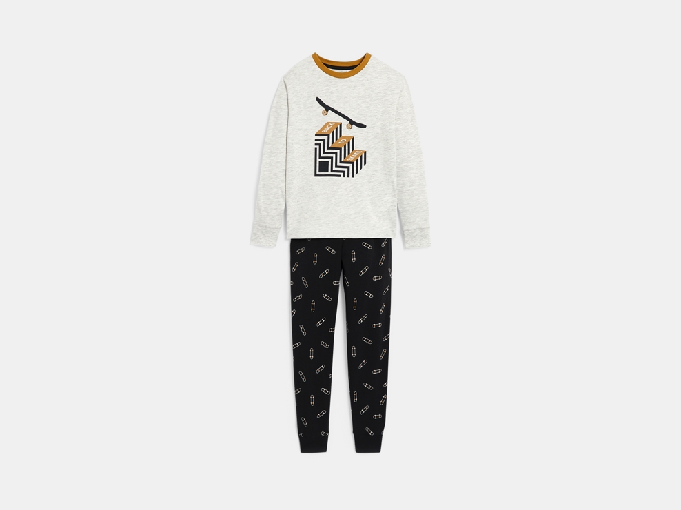Pijama de punt de 2 peces estampat gris nen 1