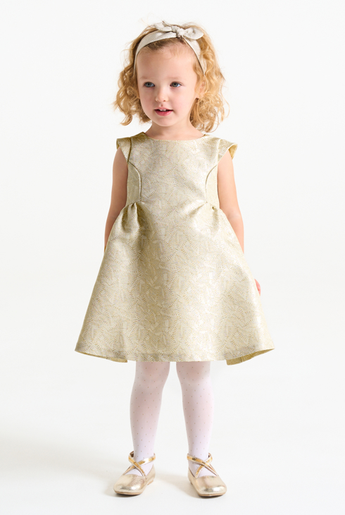 Abito chic in jacquard brillante beige neonata 1