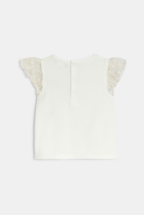 Weißes Mädchen-T-Shirt mit bestickten Ärmeln für Kleinkinder 2