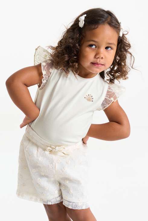 Baby girl's white embroidered short-sleeve T-shirt 1