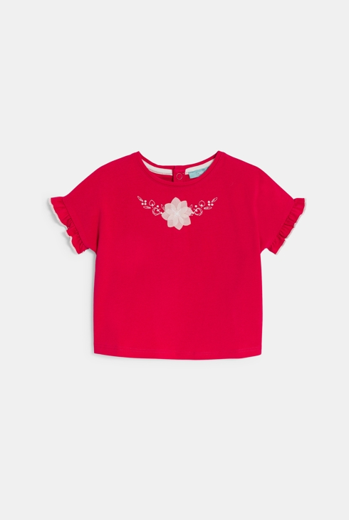 T-shirt rosa a maniche corte con volant per neonata 1